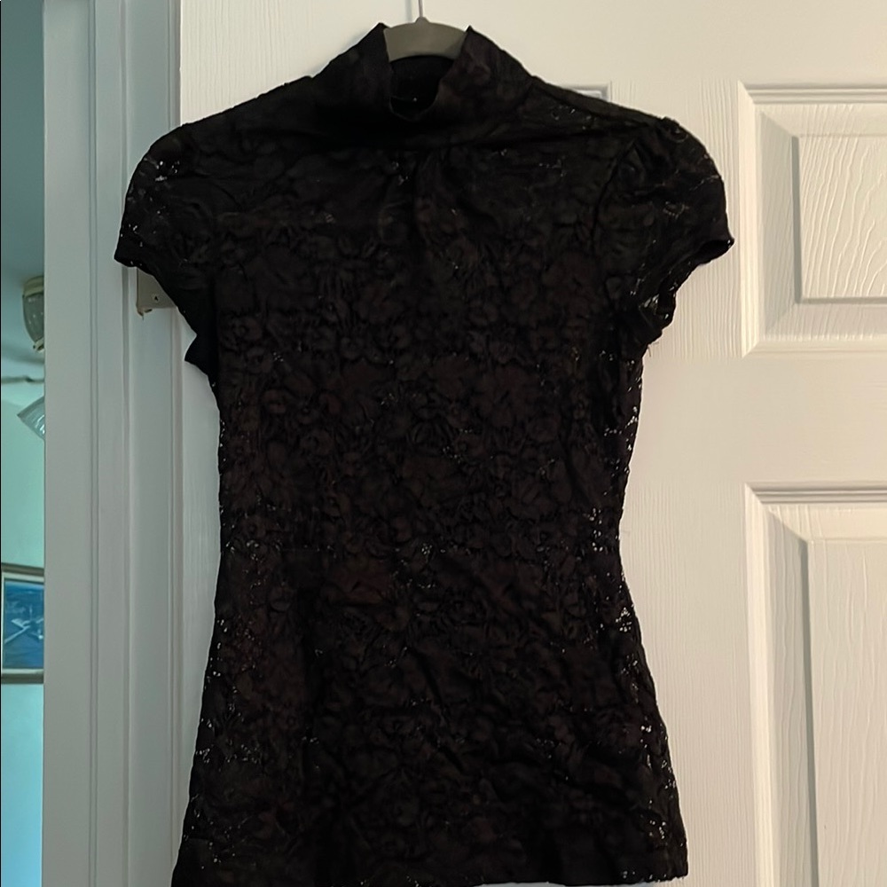 Express Black Fitted Mandarin Collar Blouse